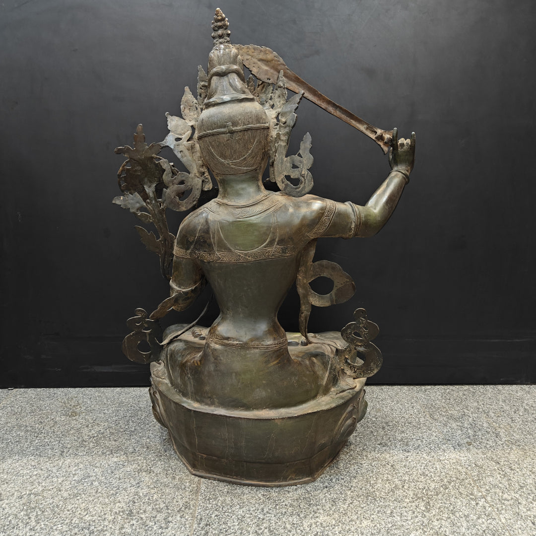 Brass Large Buddhism Goddess Manjushri Statue Tibetan Buddhist Deity 3 Feet