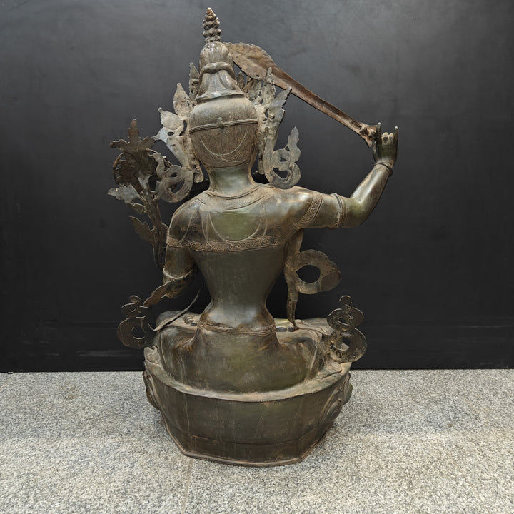 Brass Large Buddhism Goddess Manjushri Statue Tibetan Buddhist Deity 3 Feet