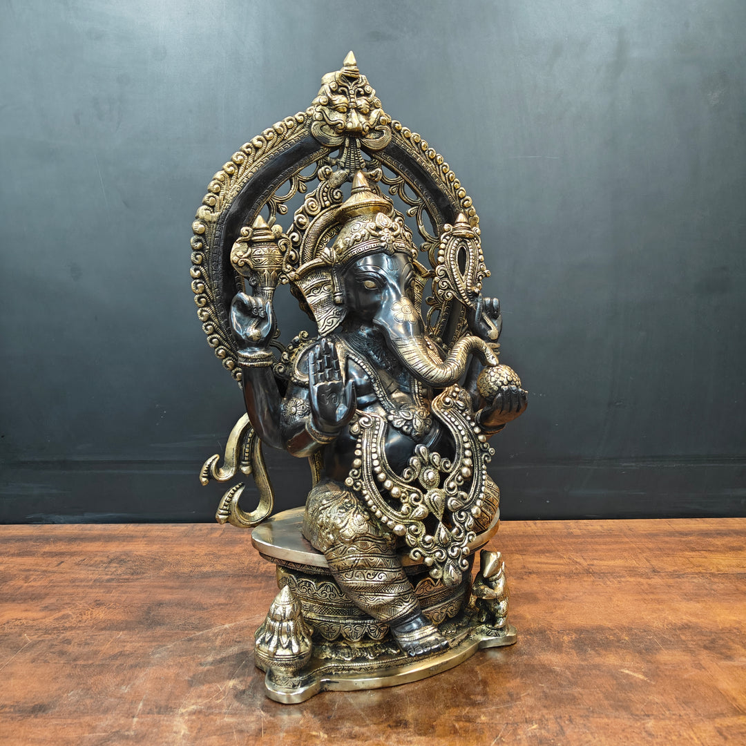 Brass Ganesha Statue Black Patina Finish 26 Inches