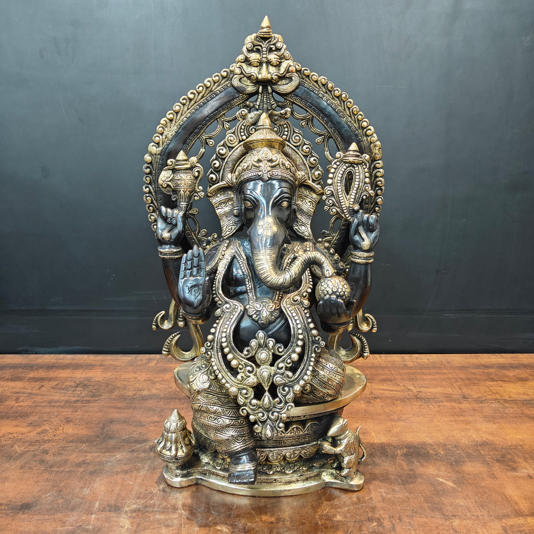 Brass Ganesha Statue Black Patina Finish 26 Inches