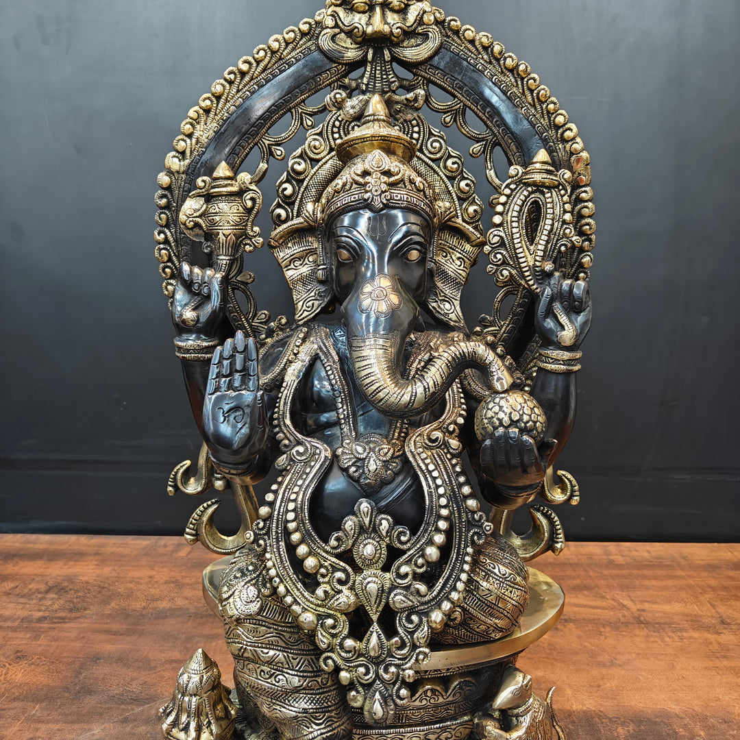 Brass Ganesha Statue Black Patina Finish 26 Inches