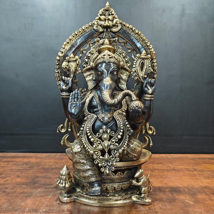 Brass Ganesha Statue Black Patina Finish 26 Inches