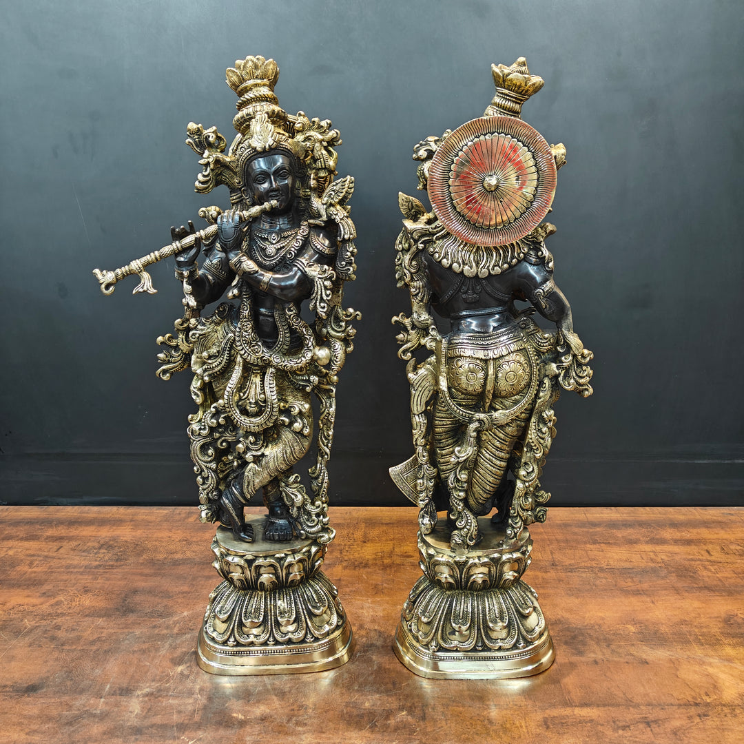 Brass Radha Krishna Idol Religious Black Patina Finish For Home Decor 29 Inch