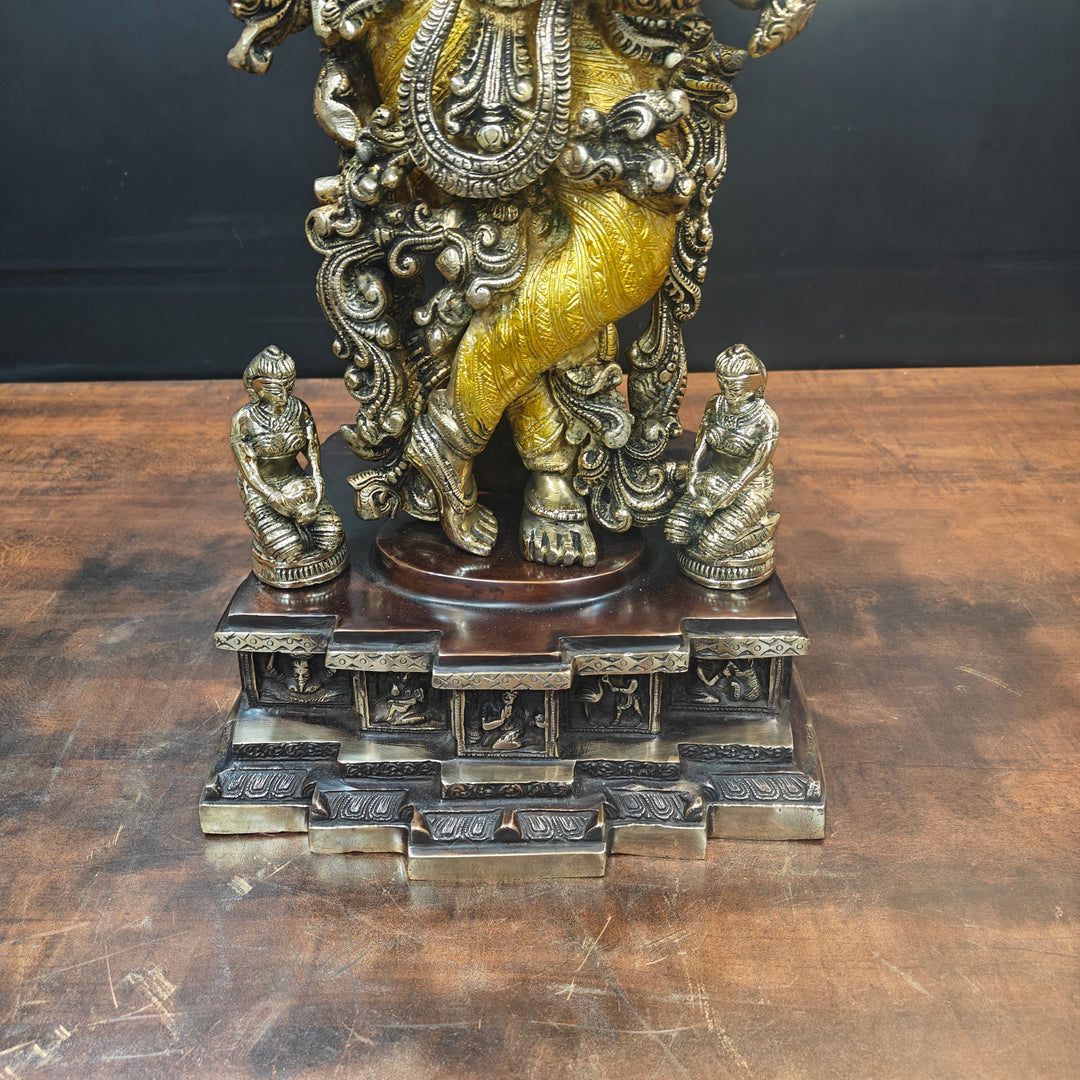 Brass Krishna Idol Under Kadamba Tree Antique Finish 33 Inches