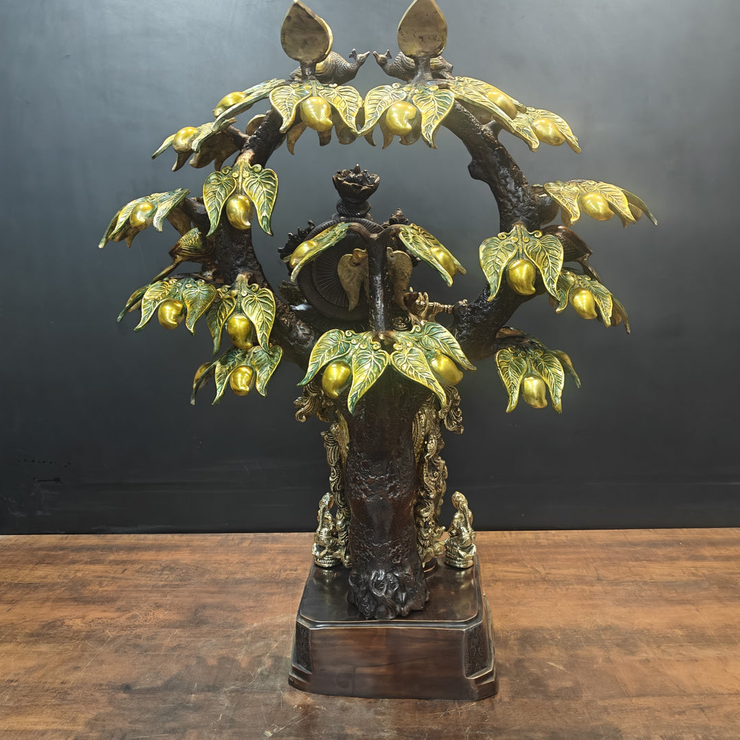 Brass Krishna Idol Under Kadamba Tree Antique Finish 33 Inches