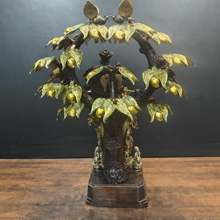 Brass Krishna Idol Under Kadamba Tree Antique Finish 33 Inches