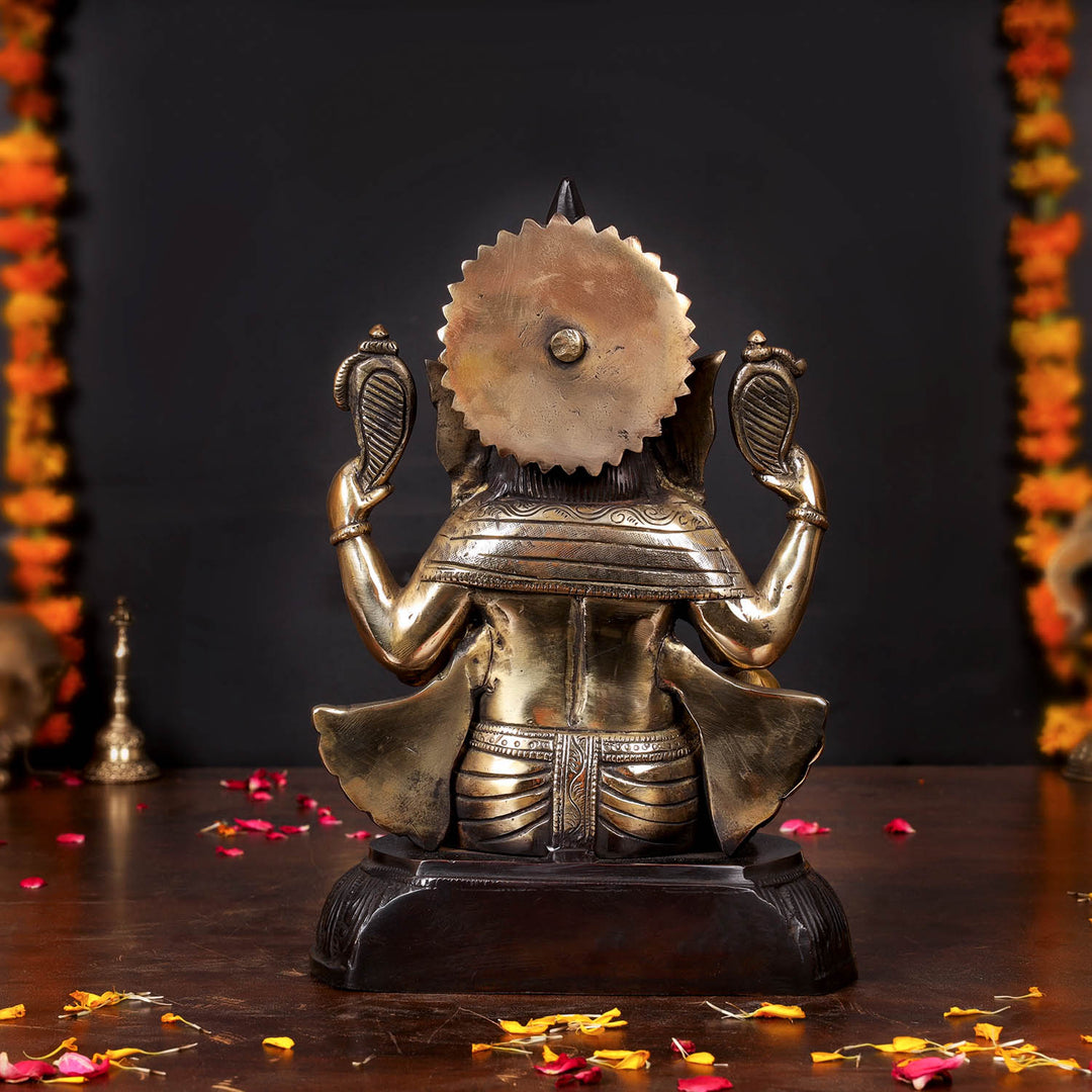 Brass Ganesha Statue Black Patina Finish For Home Decor 11.5 Inch