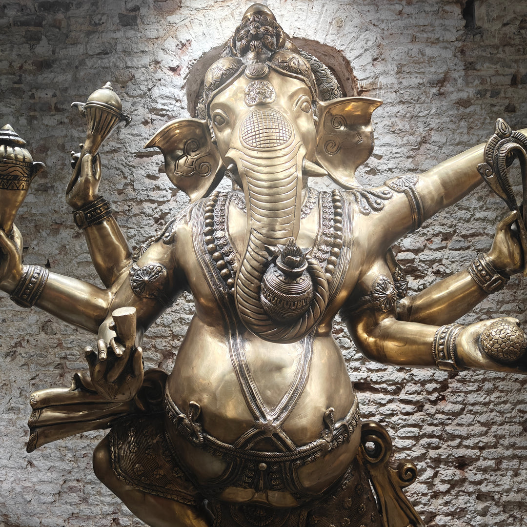 Brass Large Dancing Ganesha Statue Antique Finish 82 Inches