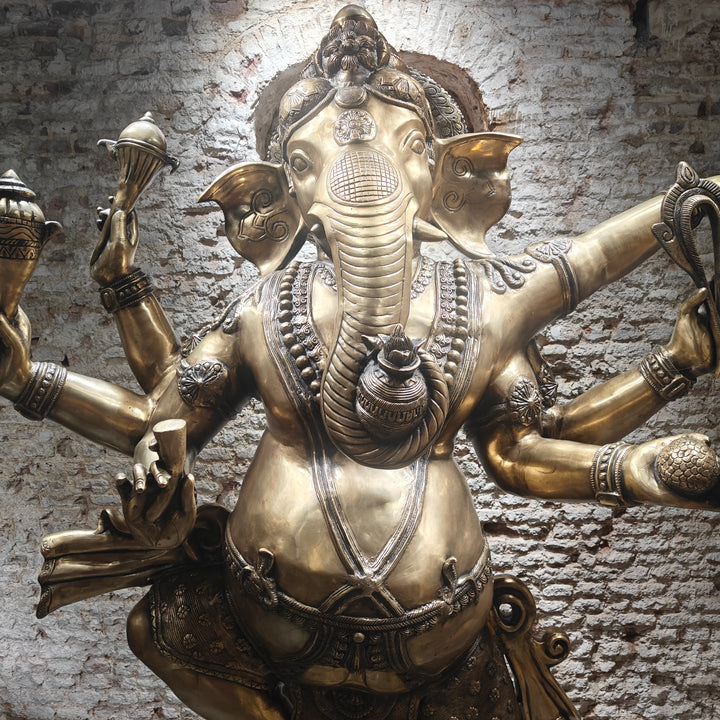 Brass Large Dancing Ganesha Statue Antique Finish 82 Inches
