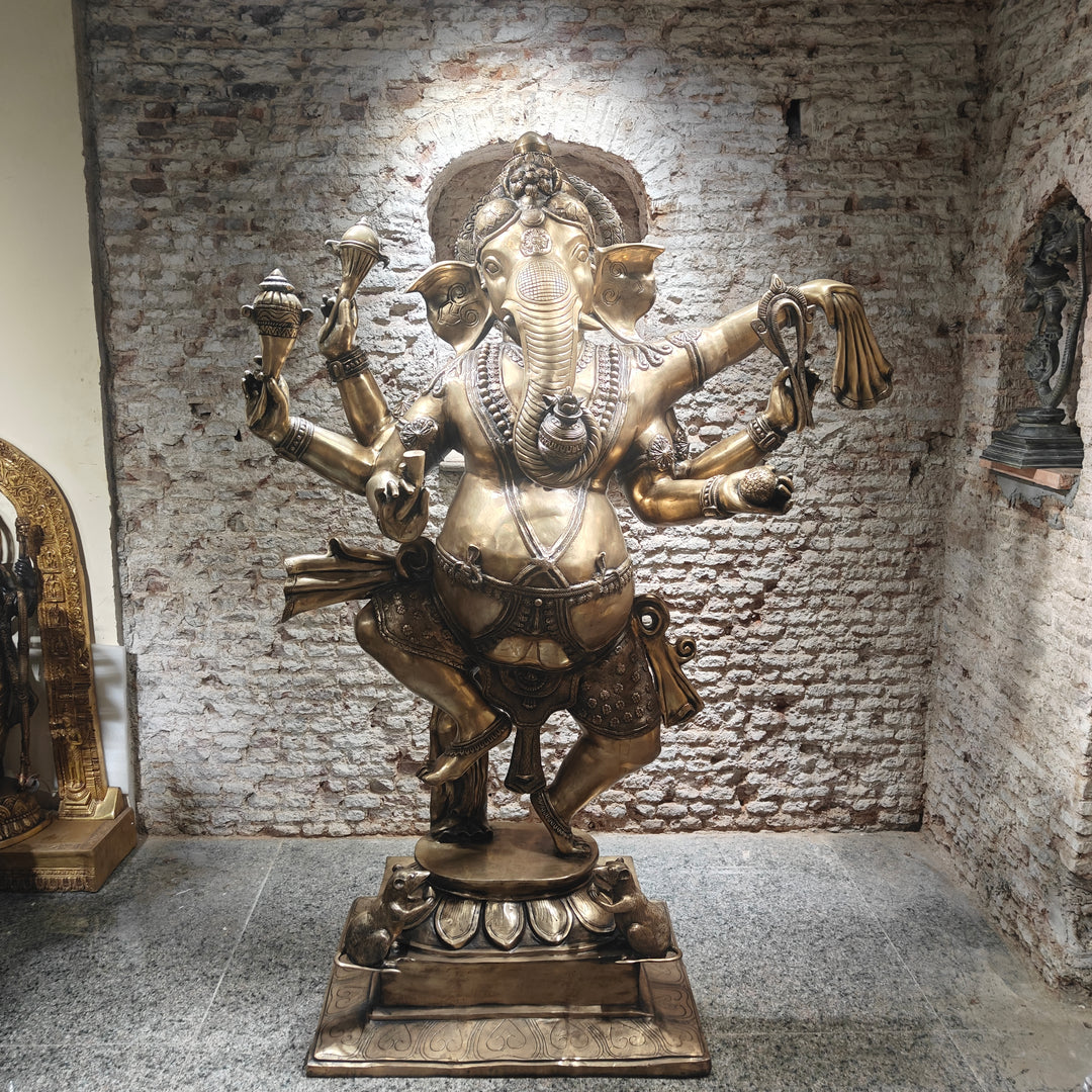 Brass Large Dancing Ganesha Statue Antique Finish 82 Inches