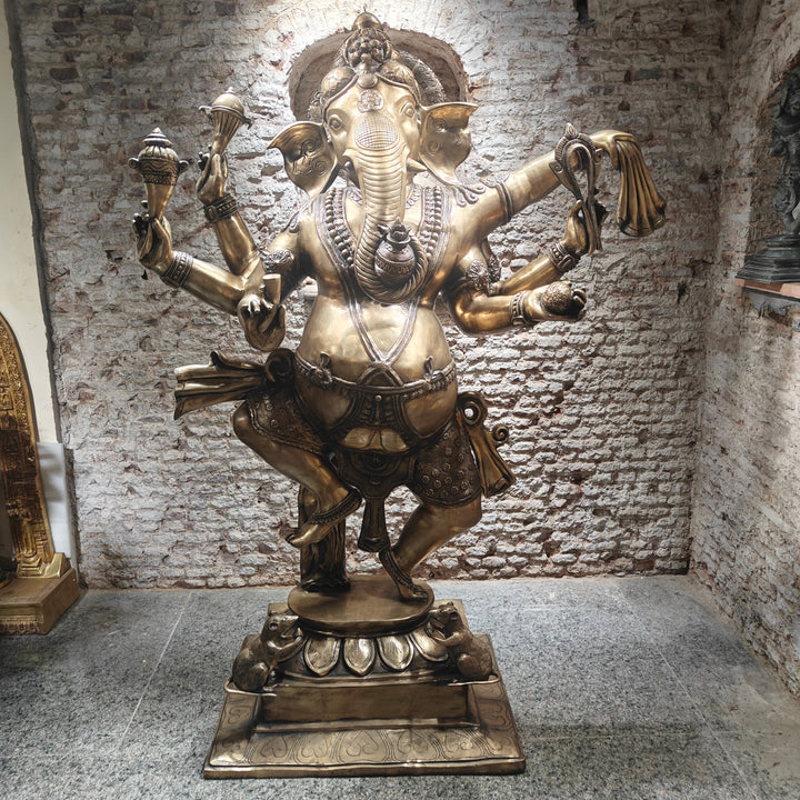 Brass Large Dancing Ganesha Statue Antique Finish 82 Inches
