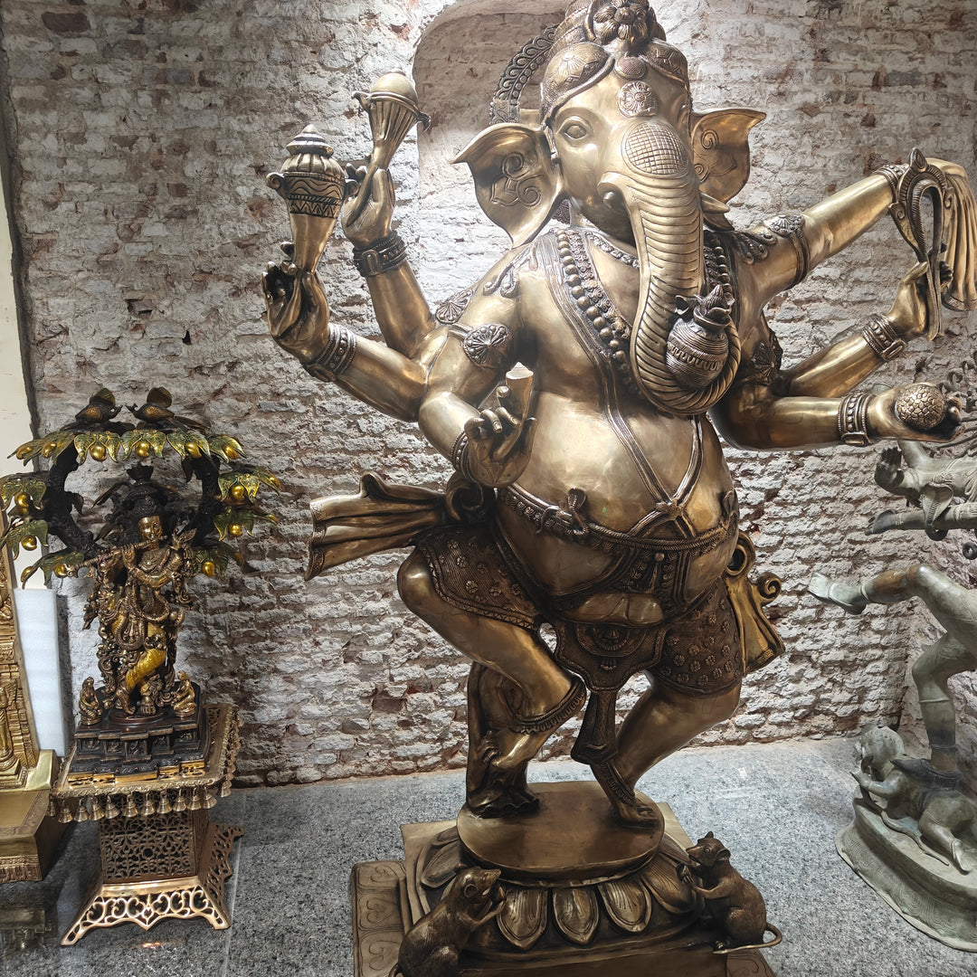 Brass Large Dancing Ganesha Statue Antique Finish 82 Inches
