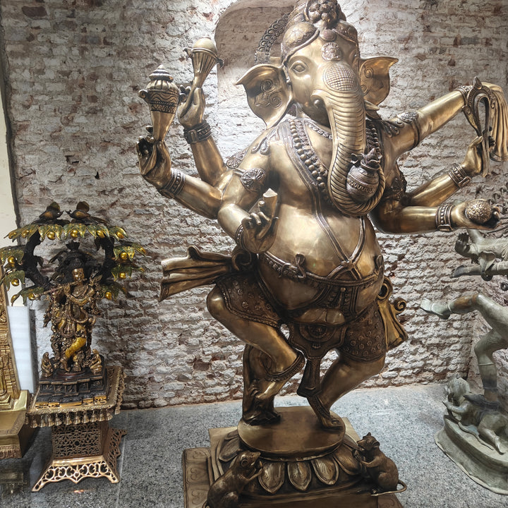 Brass Large Dancing Ganesha Statue Antique Finish 82 Inches