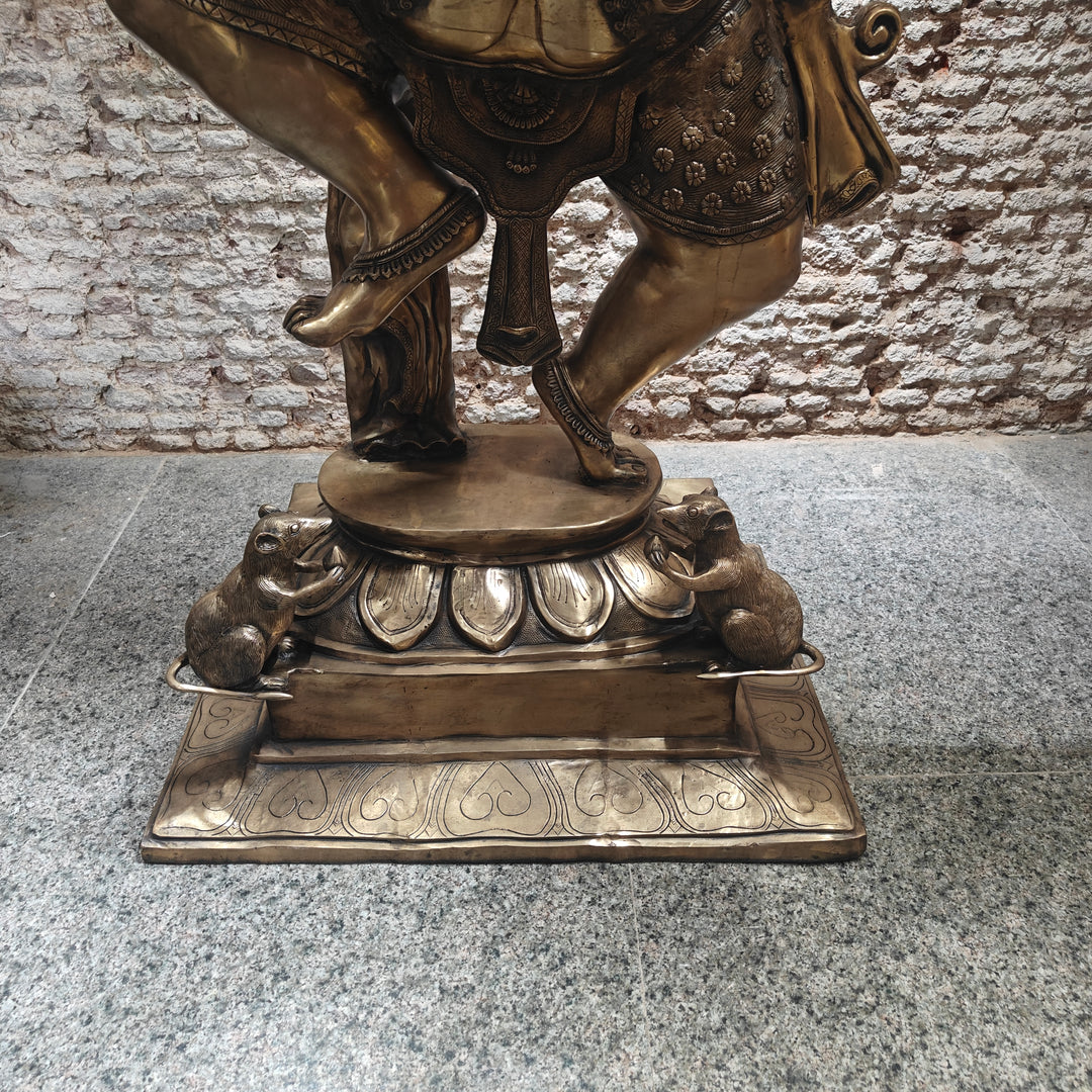 Brass Large Dancing Ganesha Statue Antique Finish 82 Inches