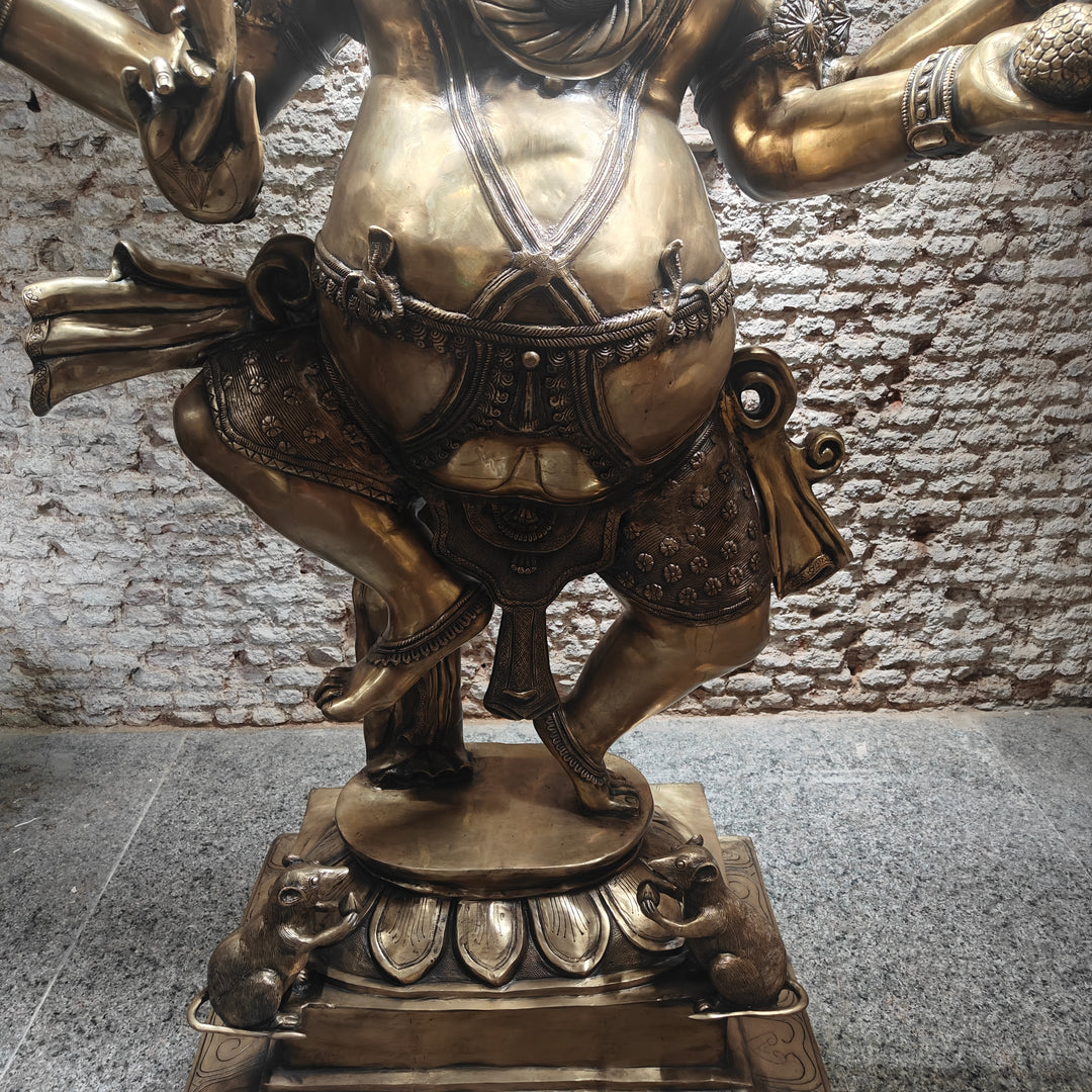 Brass Large Dancing Ganesha Statue Antique Finish 82 Inches