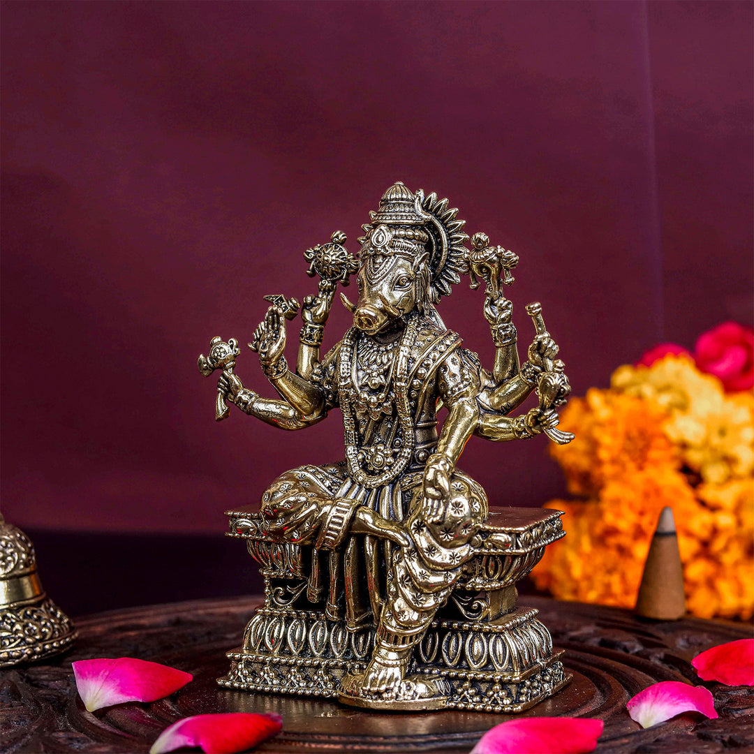 Brass Sueprfine Varaha Idol For Home Temple Decor 4 Inch