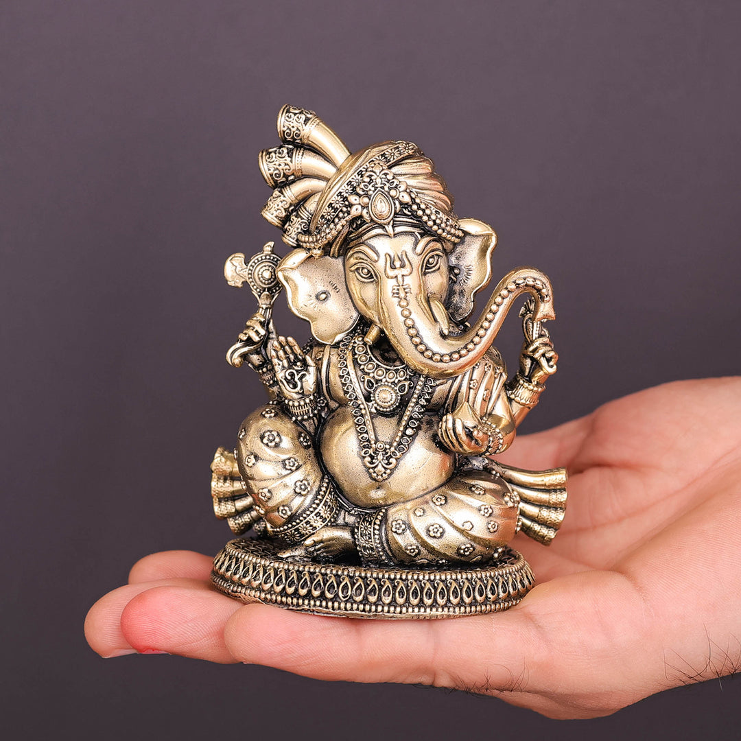 Brass Superfine Ganesha Idol Wearing a Turban 4 Inch