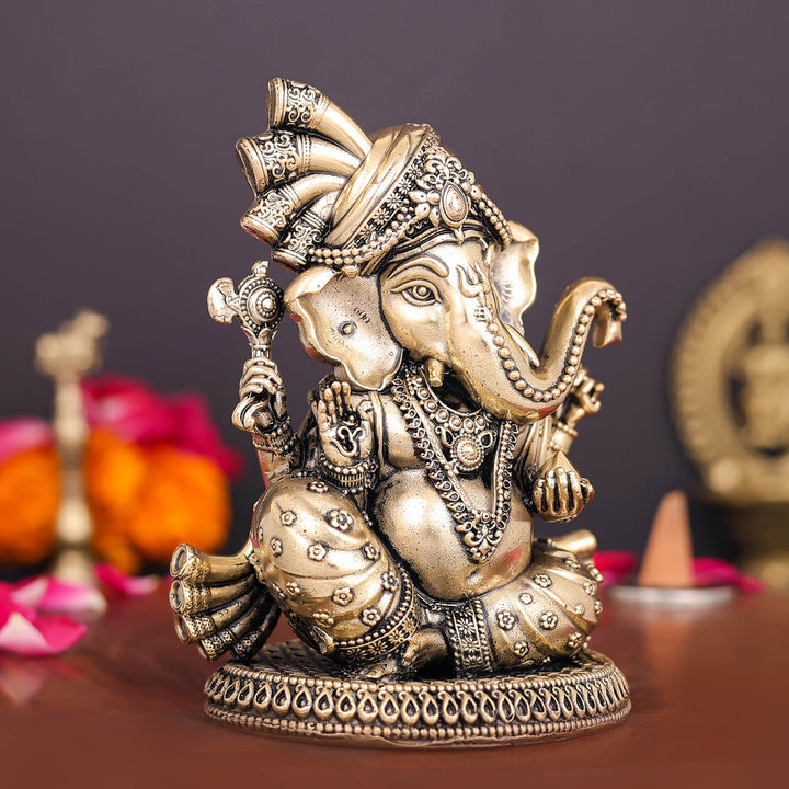 Brass Superfine Ganesha Idol Wearing a Turban 4 Inch