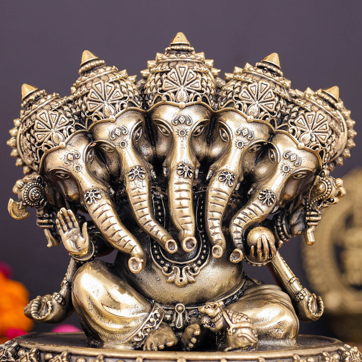 Brass Superfine Panchmukhi Ganesha Statue 4 Inch