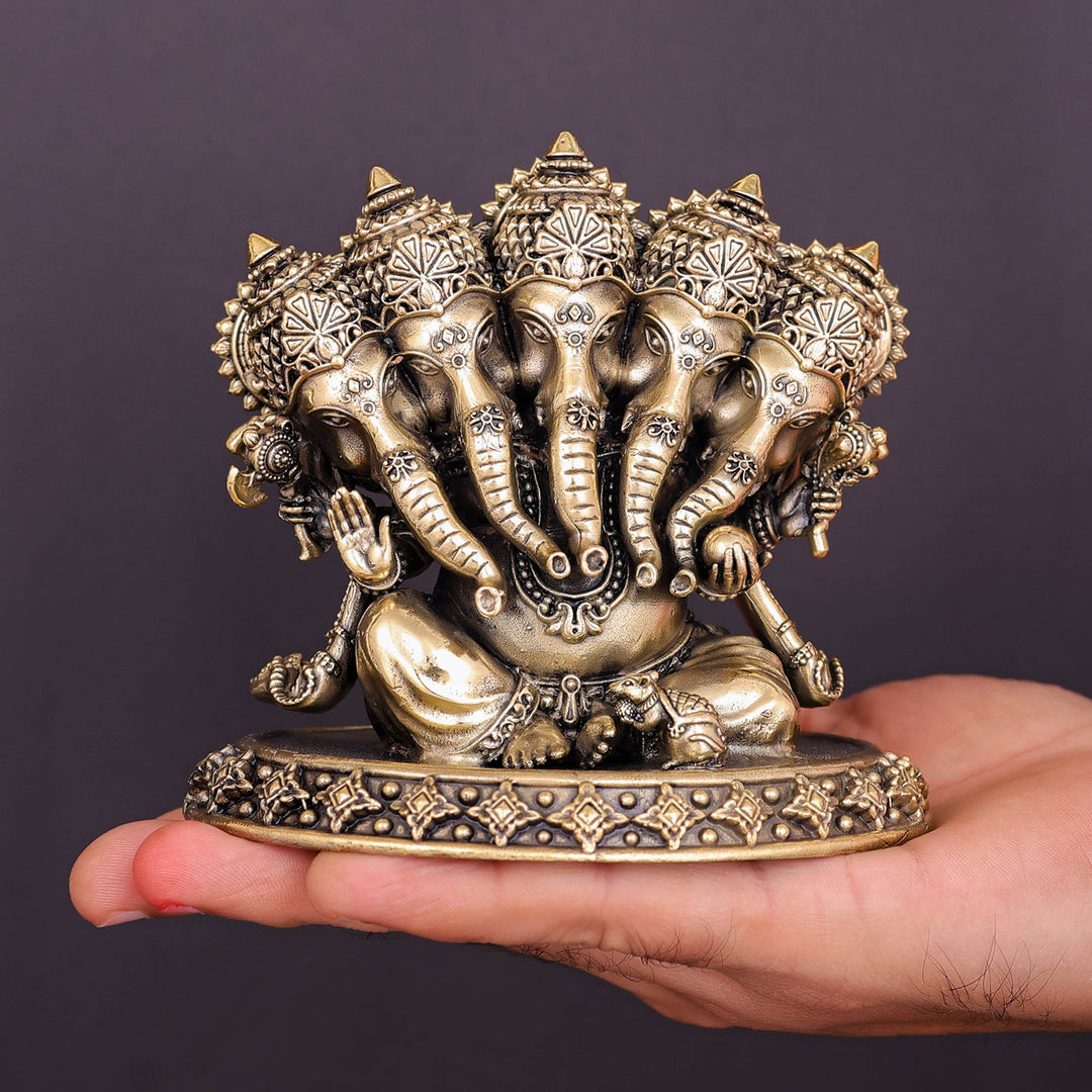 Brass Superfine Panchmukhi Ganesha Statue 4 Inch