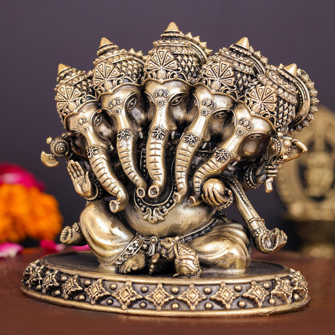 Brass Superfine Panchmukhi Ganesha Statue 4 Inch