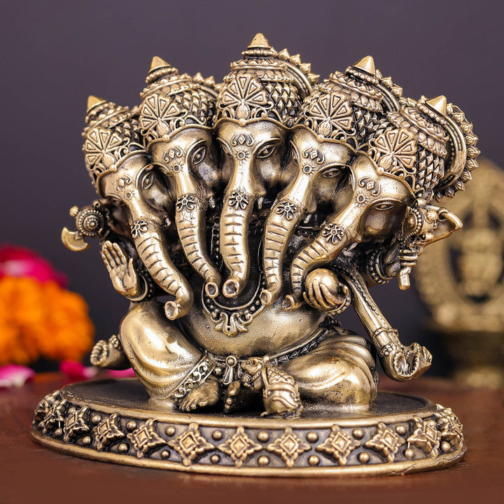 Brass Superfine Panchmukhi Ganesha Statue 4 Inch