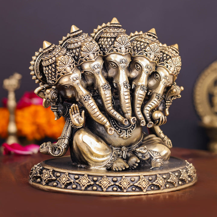 Brass Superfine Panchmukhi Ganesha Statue 4 Inch