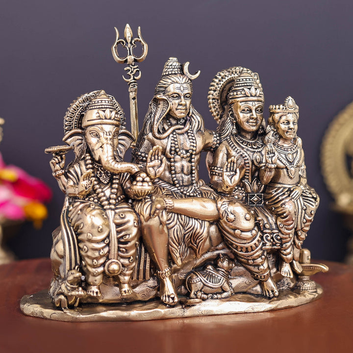 Brass Superfine Shiv Parivar Idol For Home Temple Decor 5 Inch