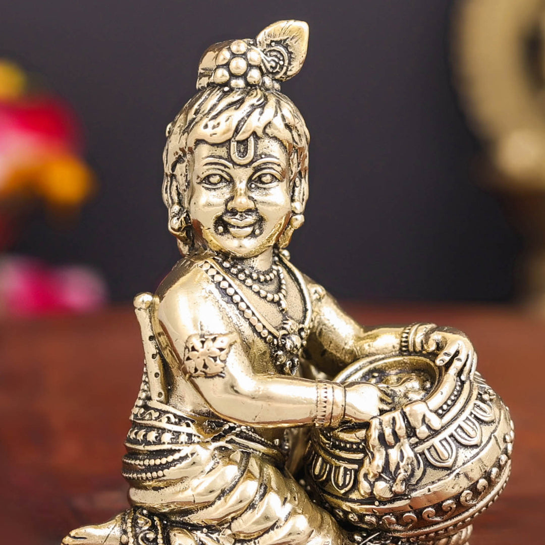 Brass Superfine Makhan Chor Bal Gopal Krishna Idol 2.5 Inch