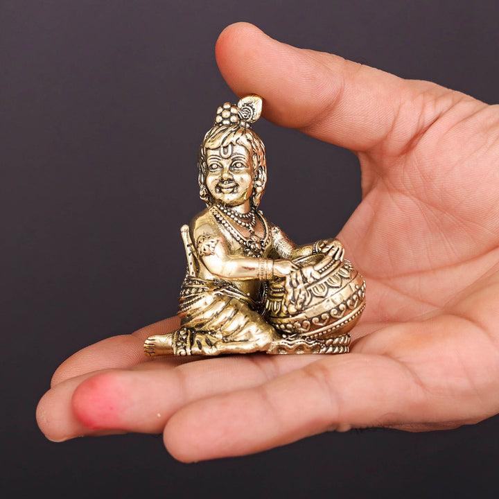 Brass Superfine Makhan Chor Bal Gopal Krishna Idol 2.5 Inch