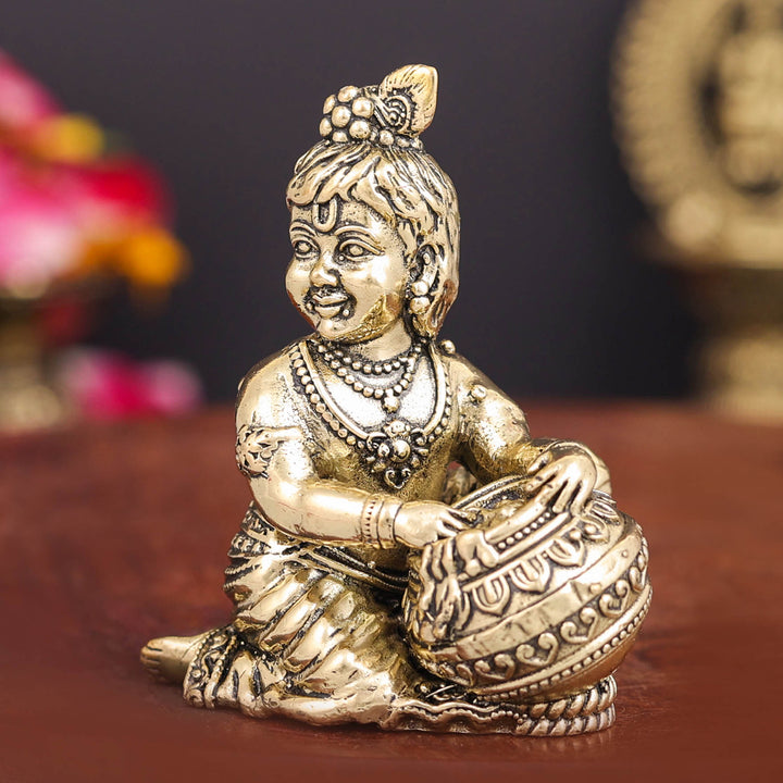 Brass Superfine Makhan Chor Bal Gopal Krishna Idol 2.5 Inch