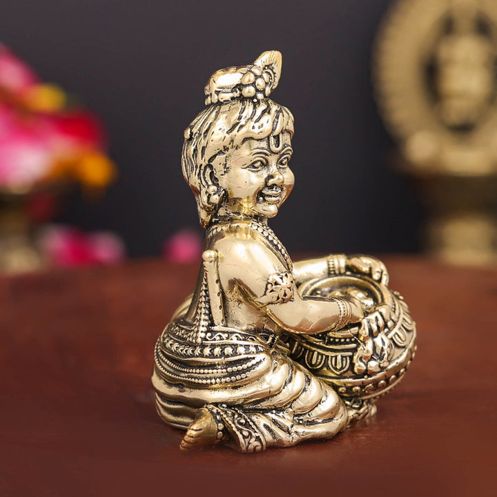 Brass Superfine Makhan Chor Bal Gopal Krishna Idol 2.5 Inch
