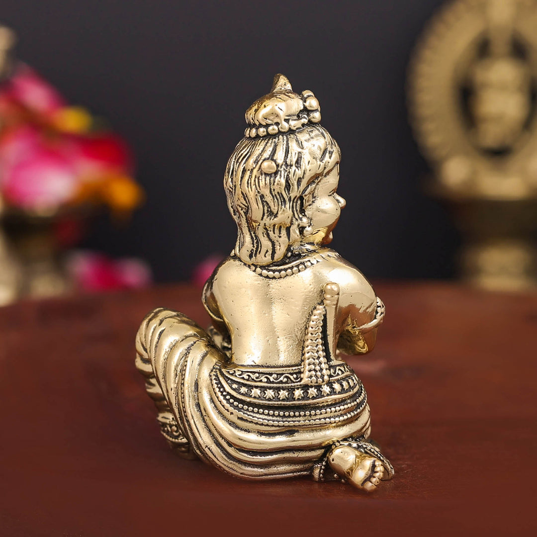 Brass Superfine Makhan Chor Bal Gopal Krishna Idol 2.5 Inch