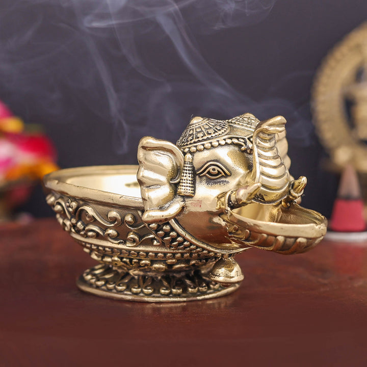 Brass Superfine Elephant Face Design Diya Oil Lamp 4 Inch