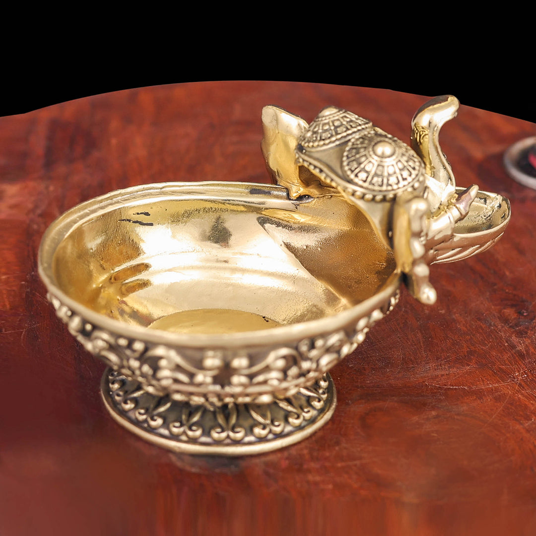 Brass Superfine Elephant Face Design Diya Oil Lamp 4 Inch
