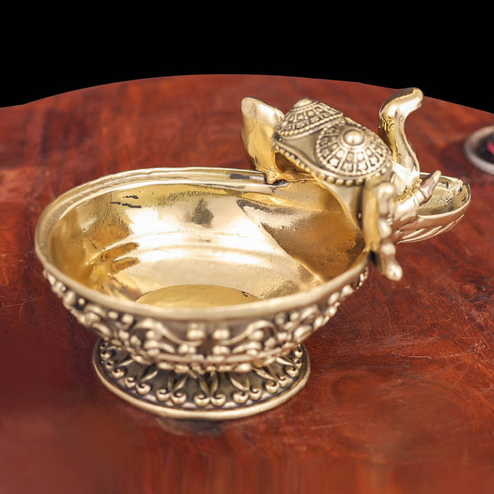 Brass Superfine Elephant Face Design Diya Oil Lamp 4 Inch