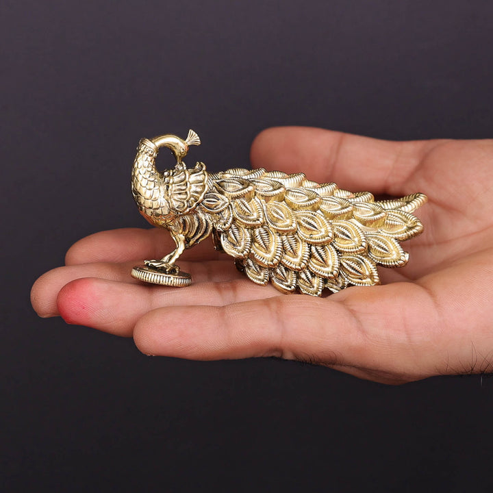Brass Superfine Peacock Miniature Showpiece For Home Decor 3.5 Inch