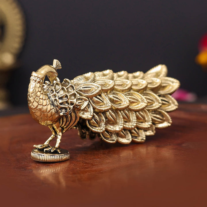 Brass Superfine Peacock Miniature Showpiece For Home Decor 3.5 Inch
