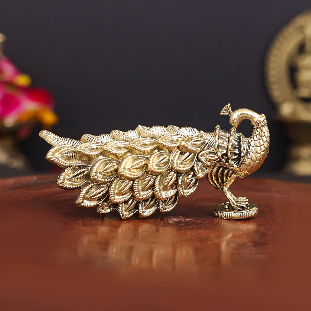 Brass Superfine Peacock Miniature Showpiece For Home Decor 3.5 Inch