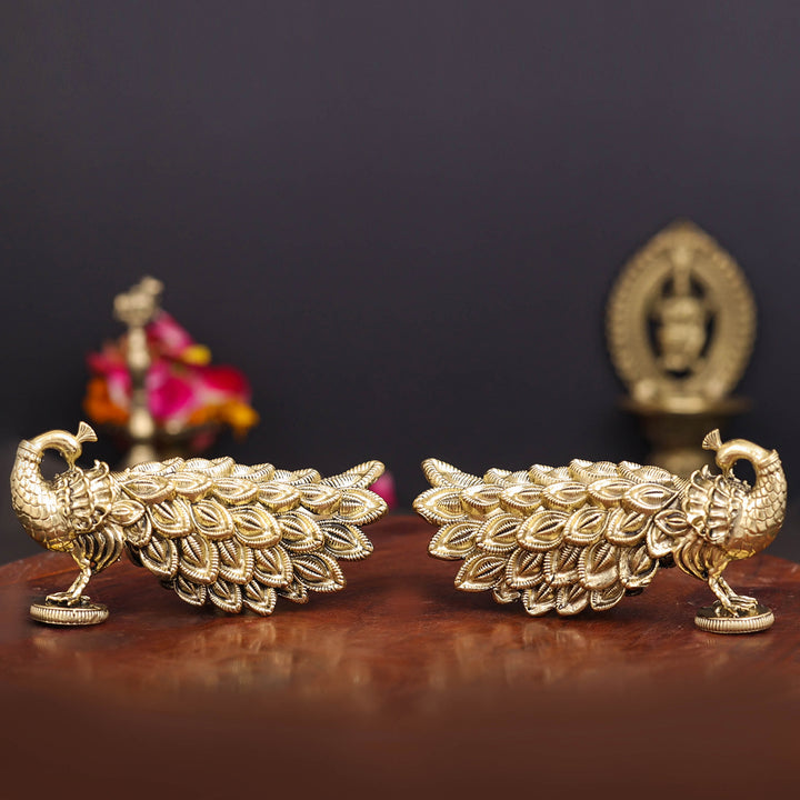 Brass Superfine Peacock Pair Miniature Showpiece 3.5 Inch