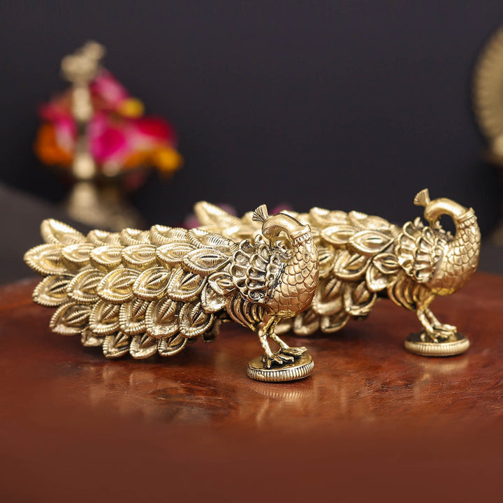 Brass Superfine Peacock Pair Miniature Showpiece 3.5 Inch