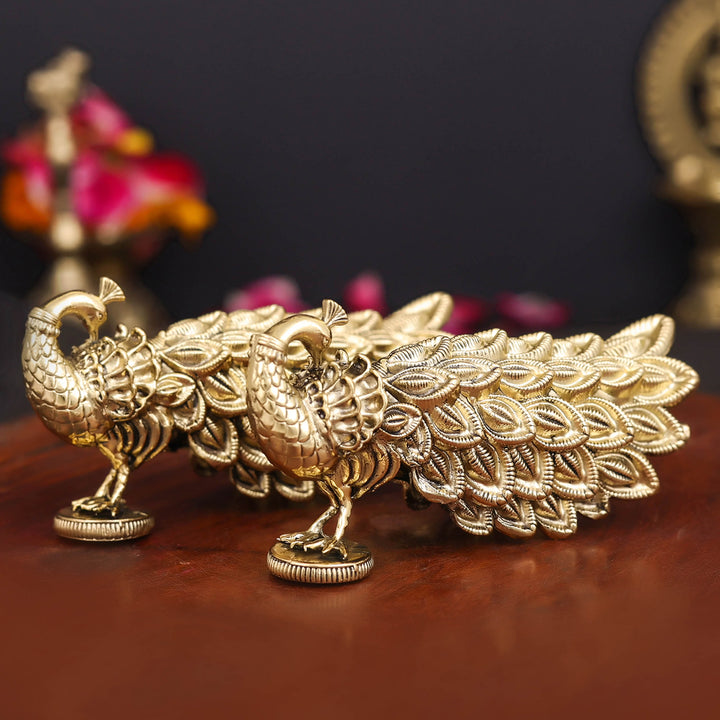 Brass Superfine Peacock Pair Miniature Showpiece 3.5 Inch