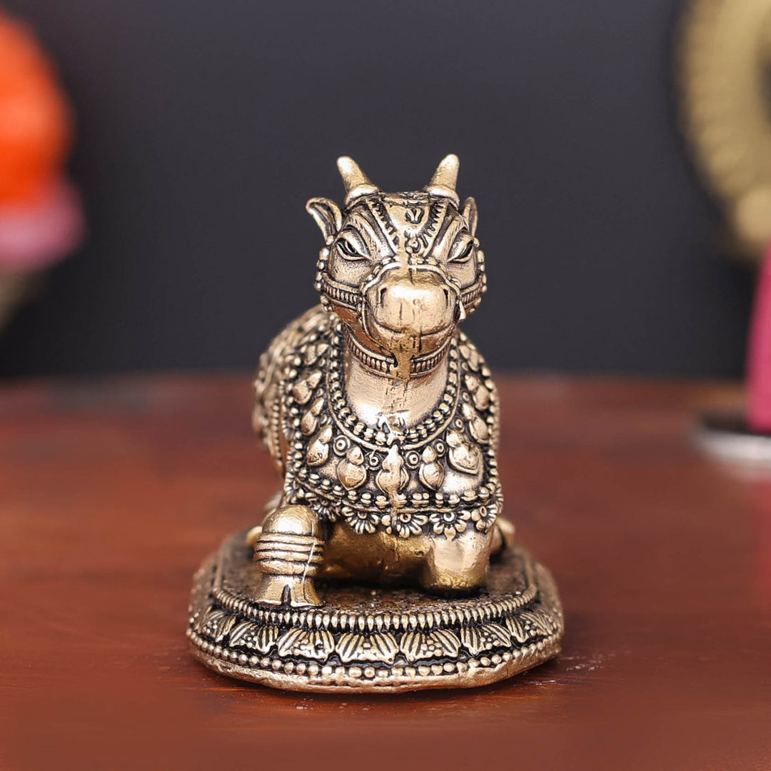 Brass Antique Nandi Statue 2.8"