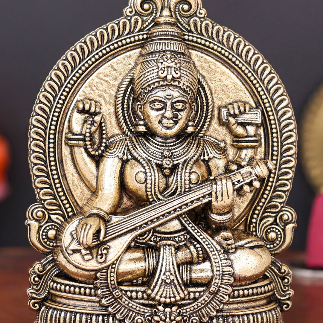 Brass Superfine Goddess Saraswati Idol 4 Inch