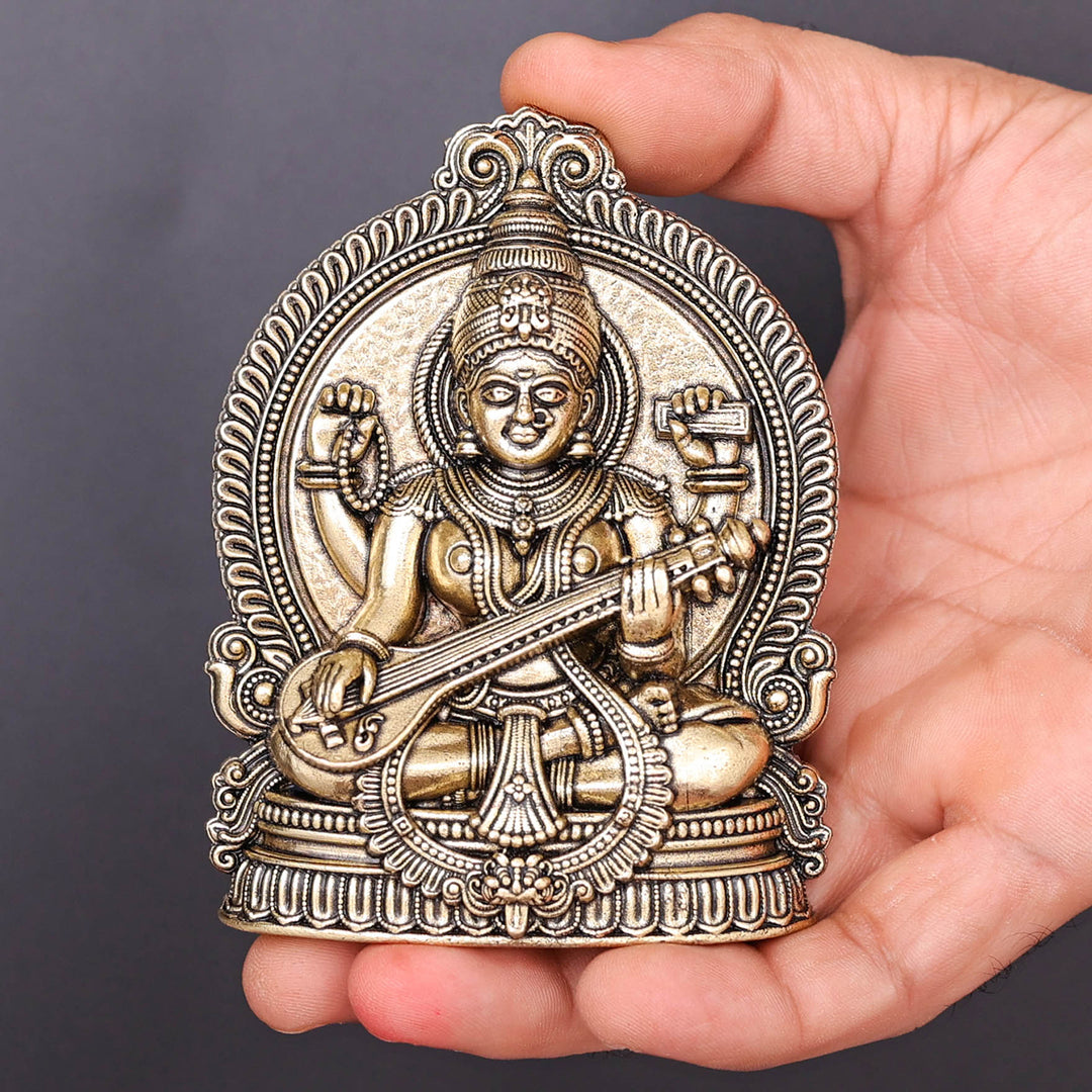 Brass Superfine Goddess Saraswati Idol 4 Inch