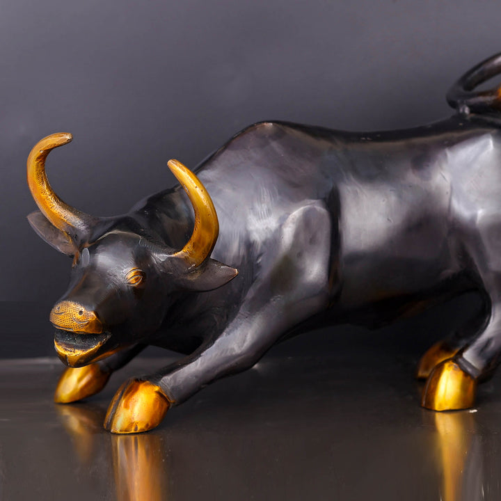 Brass Stock Market Bull Statue Black Patina Finish For Decor Showpiece 12 Inch