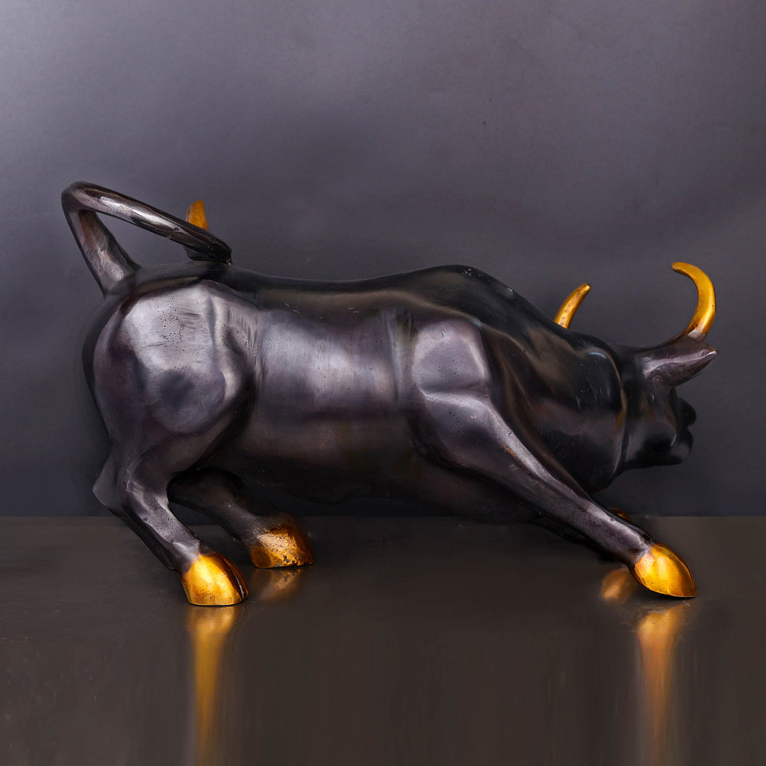 Brass Stock Market Bull Statue Black Patina Finish For Decor Showpiece 12 Inch