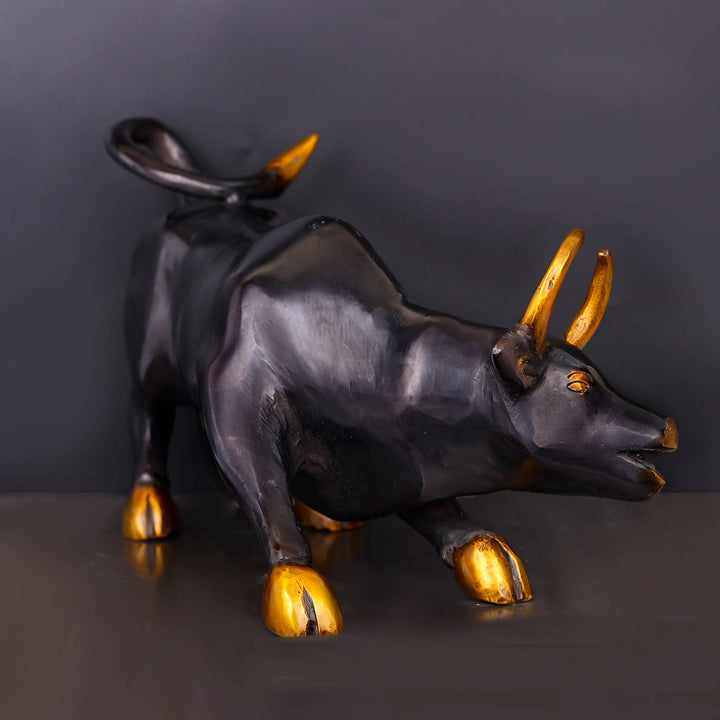 Brass Stock Market Bull Statue Black Patina Finish For Decor Showpiece 12 Inch