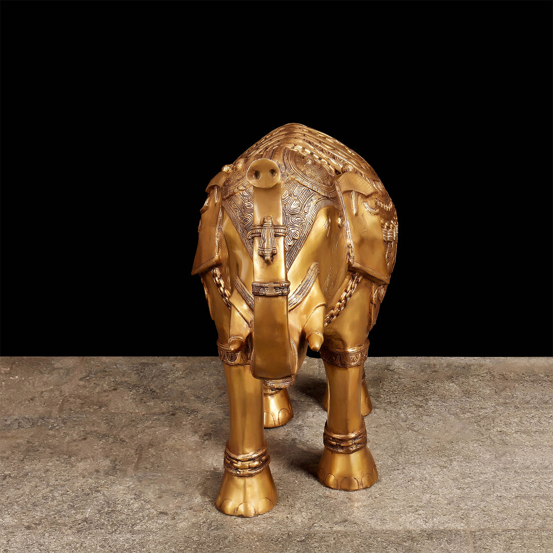Brass Large Size Engraved Elephant Statue Figurine Decor 39 Inches