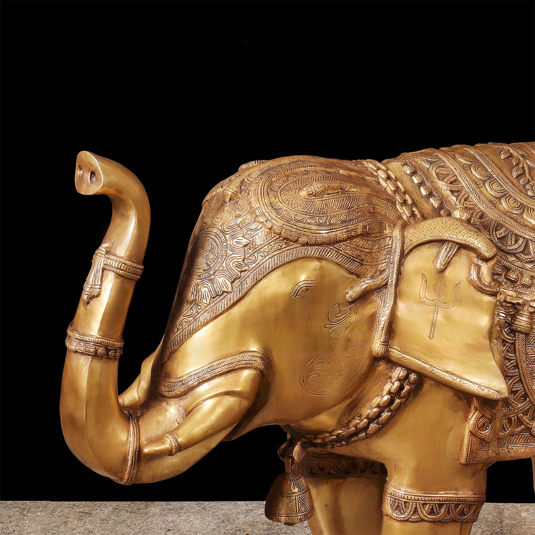 Brass Large Size Engraved Elephant Statue Figurine Decor 39 Inches